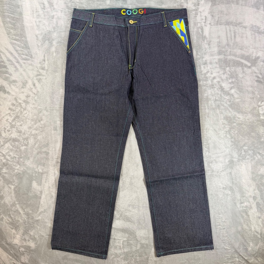 Vintage COOGI Embroidered Straight Jeans Men's 40x34 Dark Blue Denim Pants NEW - Picture 2 of 6